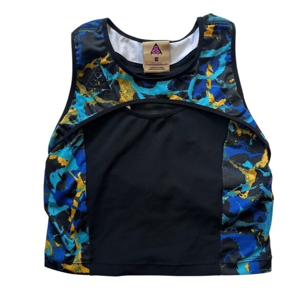 Nike ACG Crop Top AOP CU0262-010 Blue Black Size XS Sport Bra Compression - Picture 1 of 10